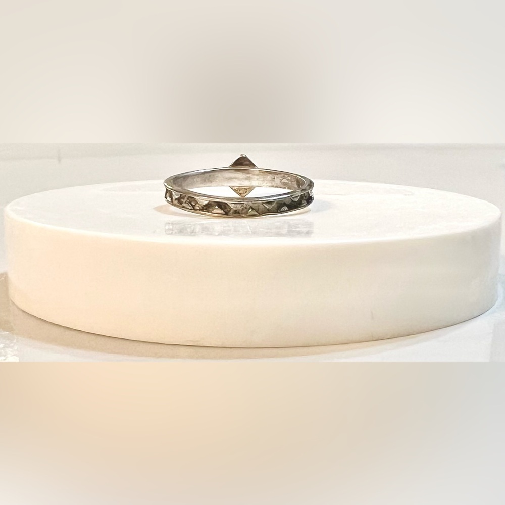 Stackable Vintage 925 Silver Ring W/Small Diamond… - image 3